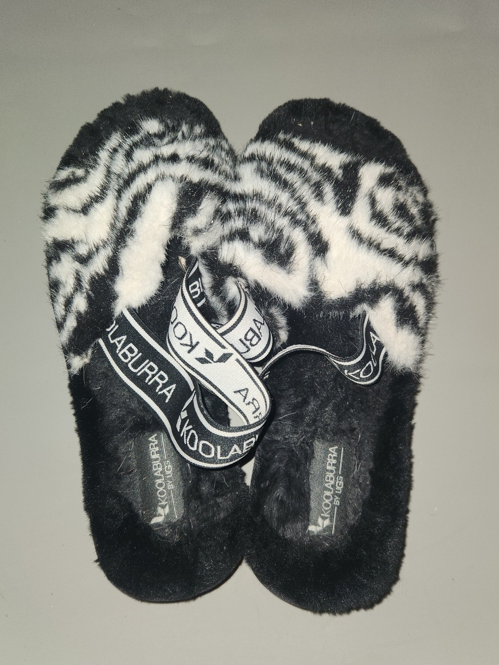 Koolaburra By UGG Womens Size 9 Fuzz'n II Slide Slipper Sandals Zebra Fuzzy Luxe